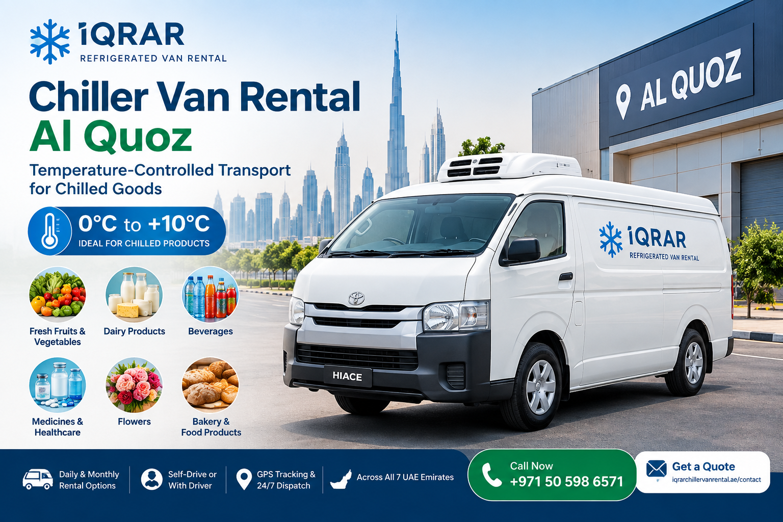Chiller Van Rental Al Quoz | 0°C to +10°C Refrigerated Vans